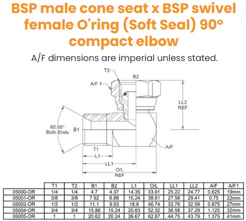 1/4 BSP x 1/4 BSP M/F 90° Compact with Soft Seat Oring On Fem Hydraulic Adaptor